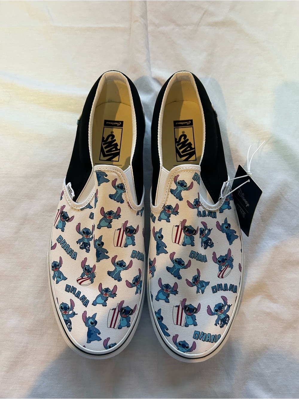 Vans customs Stitch Slip-On Sneakers in White and Black